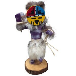 Vintage Sun Face Native American Kachina Doll Delgarito Fur Painted Mask Signed
